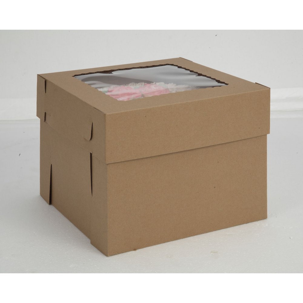 E-Flute White Pack of 25 W PACKAGING WPCKB148 Cake Box with Window 14 x 14 x 8