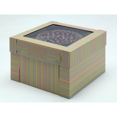 Kraft/Kraft E-Flute Striped Cake Box w/window - 10x10x8