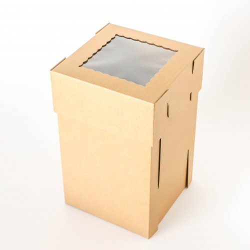 Kraft Box Kraft/Kraft E-Flute Plain Cake Box w/window - 6x6x10