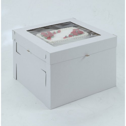 White/Kraft E-Flute Plain Cake Box w/window - 8x8x8