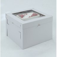 White/Kraft E-Flute Plain Cake Box w/window - 14x14x8