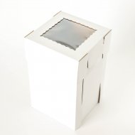 White BOX  White/Kraft E-Flute Plain Cake Box w/window - 6x6x10
